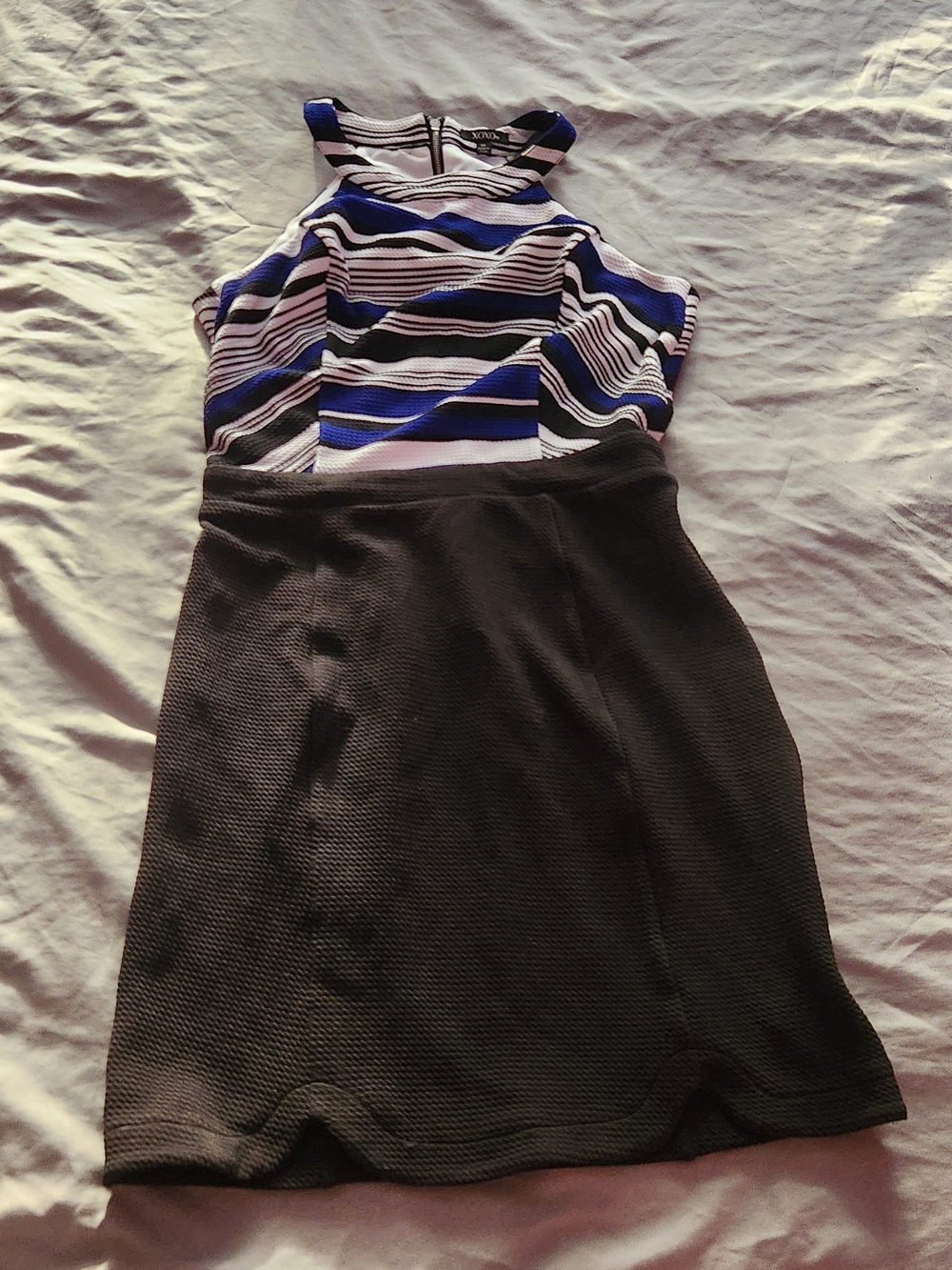 XOXO Blue, Black & White Striped Fit-and-Flare Midi Dress